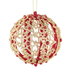 Bauble With Filigree Stars, Red, 8Cm