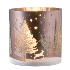 Candle Holder "Deer In The Forest" Taupe, 15Cm