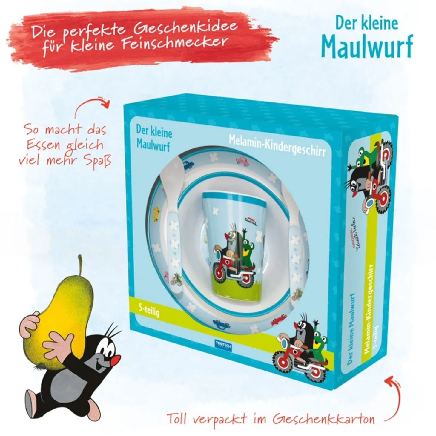 Children Tableware Set "The Little Mole" On Motorcycle