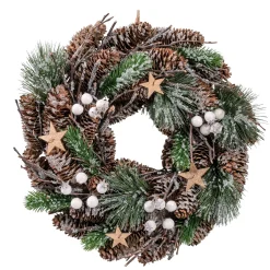 Door-/Table Wreath With White Baubles And Pine Cones
