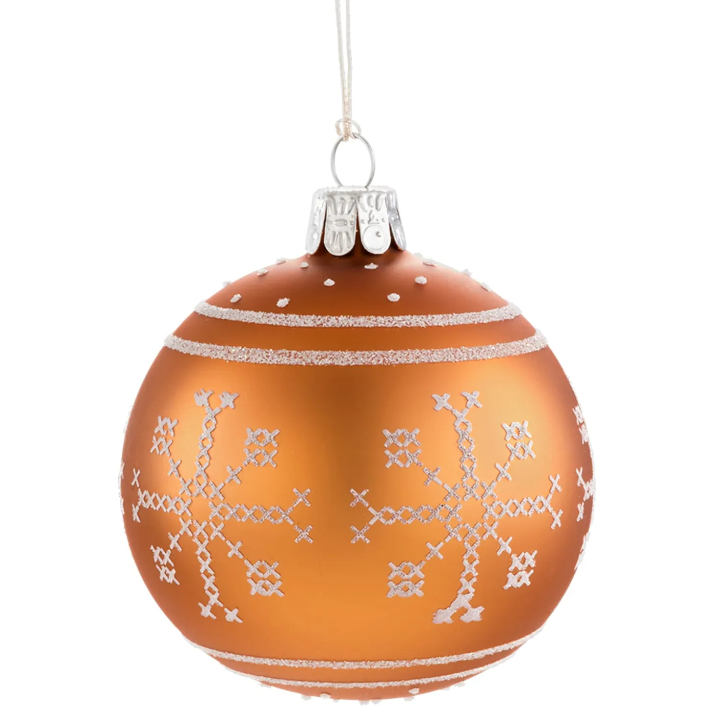 Glas Bauble Orange With White Pattern, 7 Cm