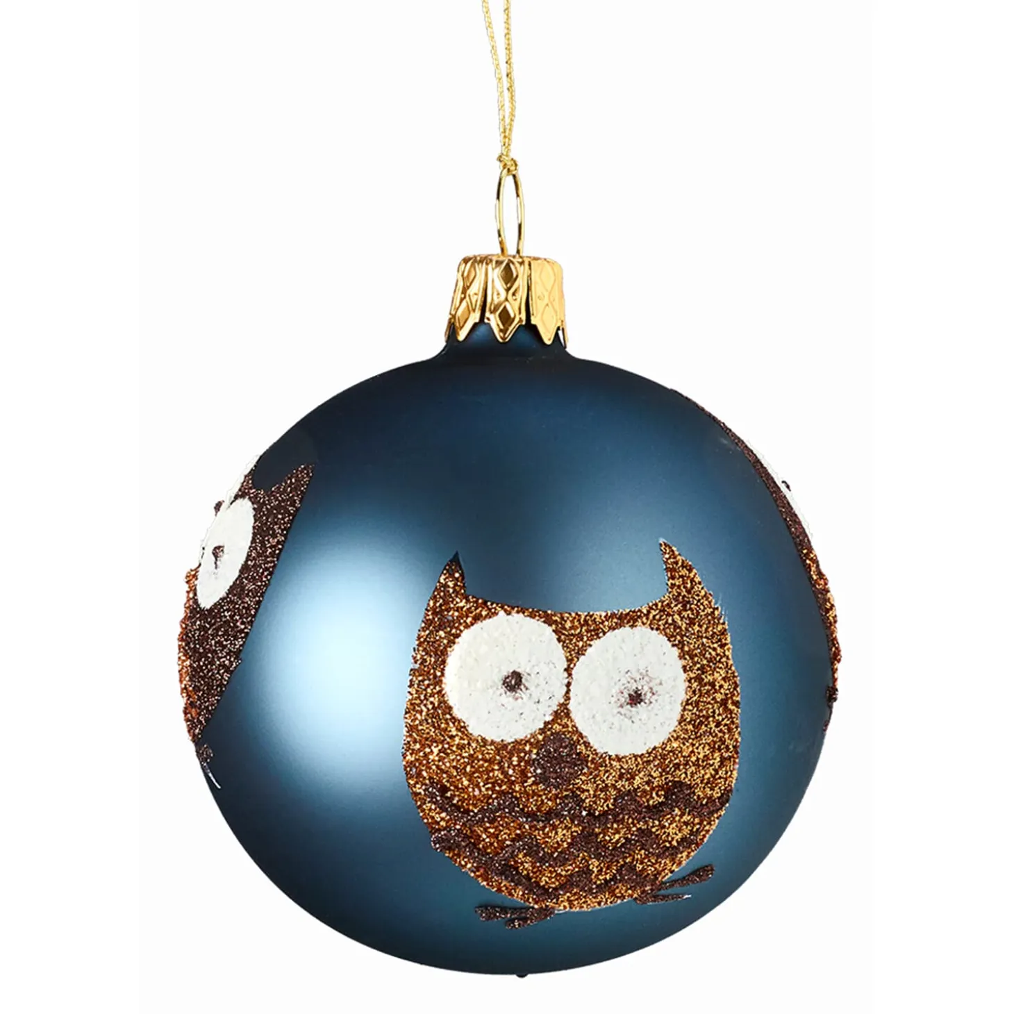 Glass Bauble Blue With Owls, 7Cm