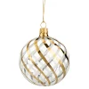 Glass Bauble Clear With Gold-White Net Pattern, 8 Cm