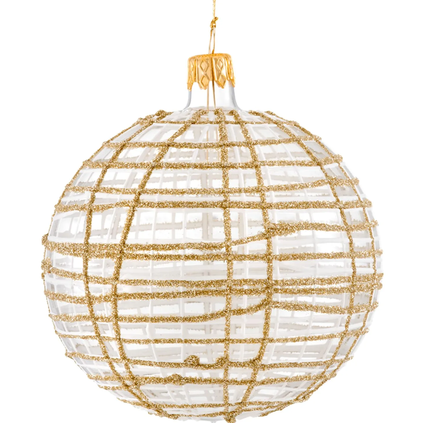 Glass Bauble Clear With Glitter Gold/White, 10 Cm