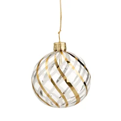 Glass Bauble Clear With Gold-White Net Pattern, 6 Cm