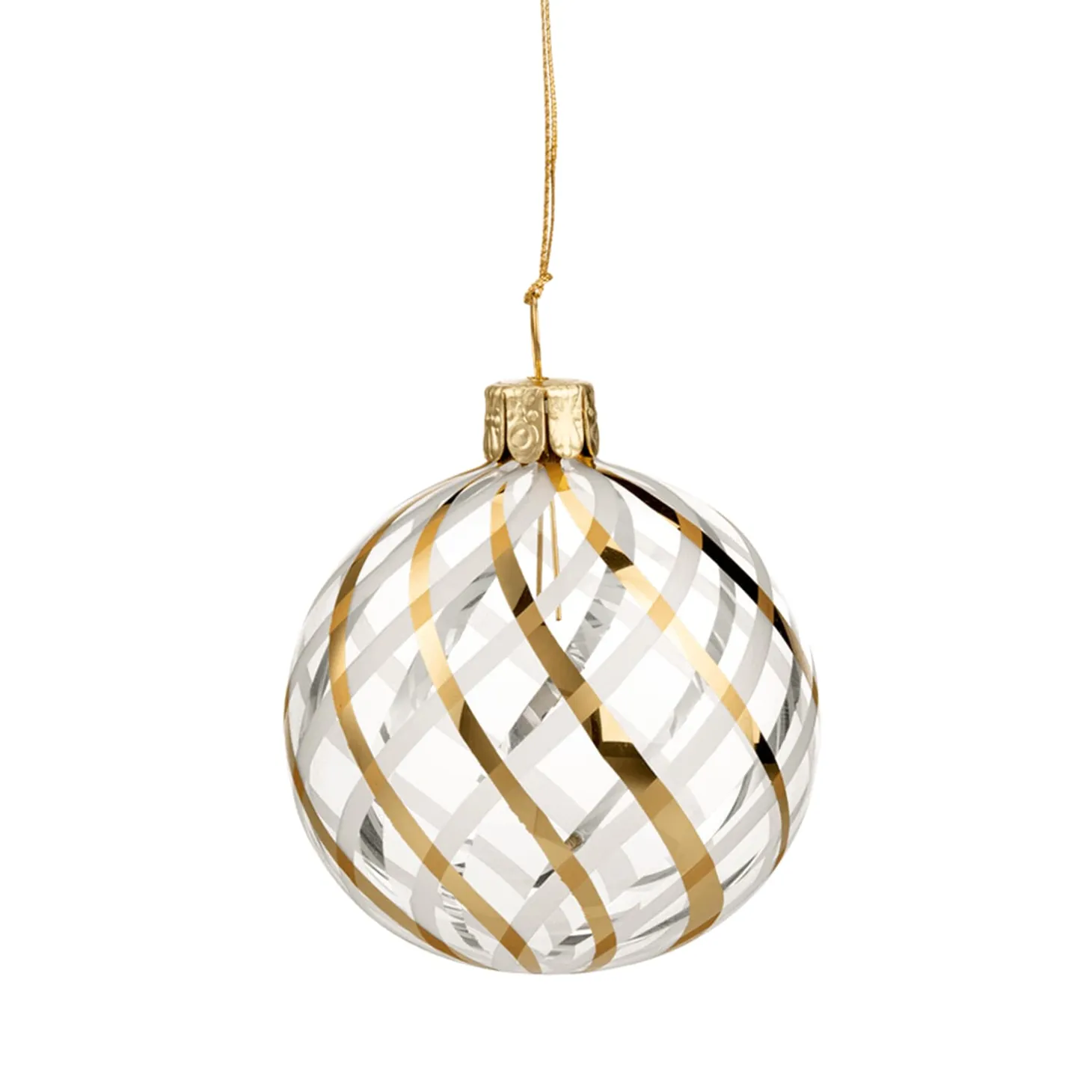 Glass Bauble Clear With Gold-White Net Pattern, 6 Cm