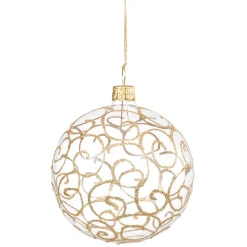 Glass Bauble Clear With Golden Flourishes, 8 Cm