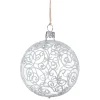Glass Bauble Clear With Silver Flourishes, 8 Cm