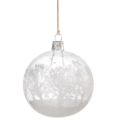 Glass Bauble Clear With White Trees, 8 Cm
