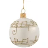 Glass Bauble Cream Colored With Musical Notes, 6 Cm