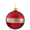 Glass Bauble Dark Red With Glitter Stripes, 6Cm