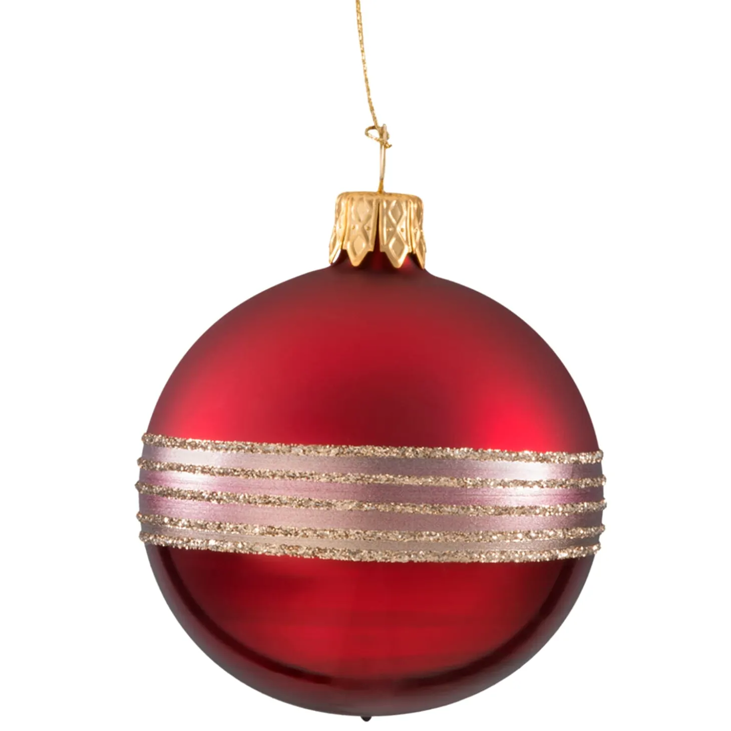 Glass Bauble Dark Red With Glitter Stripes, 6Cm