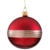 Glass Bauble Dark Red With Glitter Stripes, 8Cm