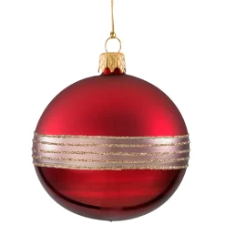 Glass Bauble Dark Red With Glitter Stripes, 8Cm