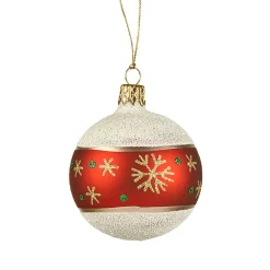 Glass Bauble Frosty With Snowflakes, 6Cm