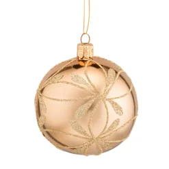 Glass Bauble Gold With Flowers, 8 Cm