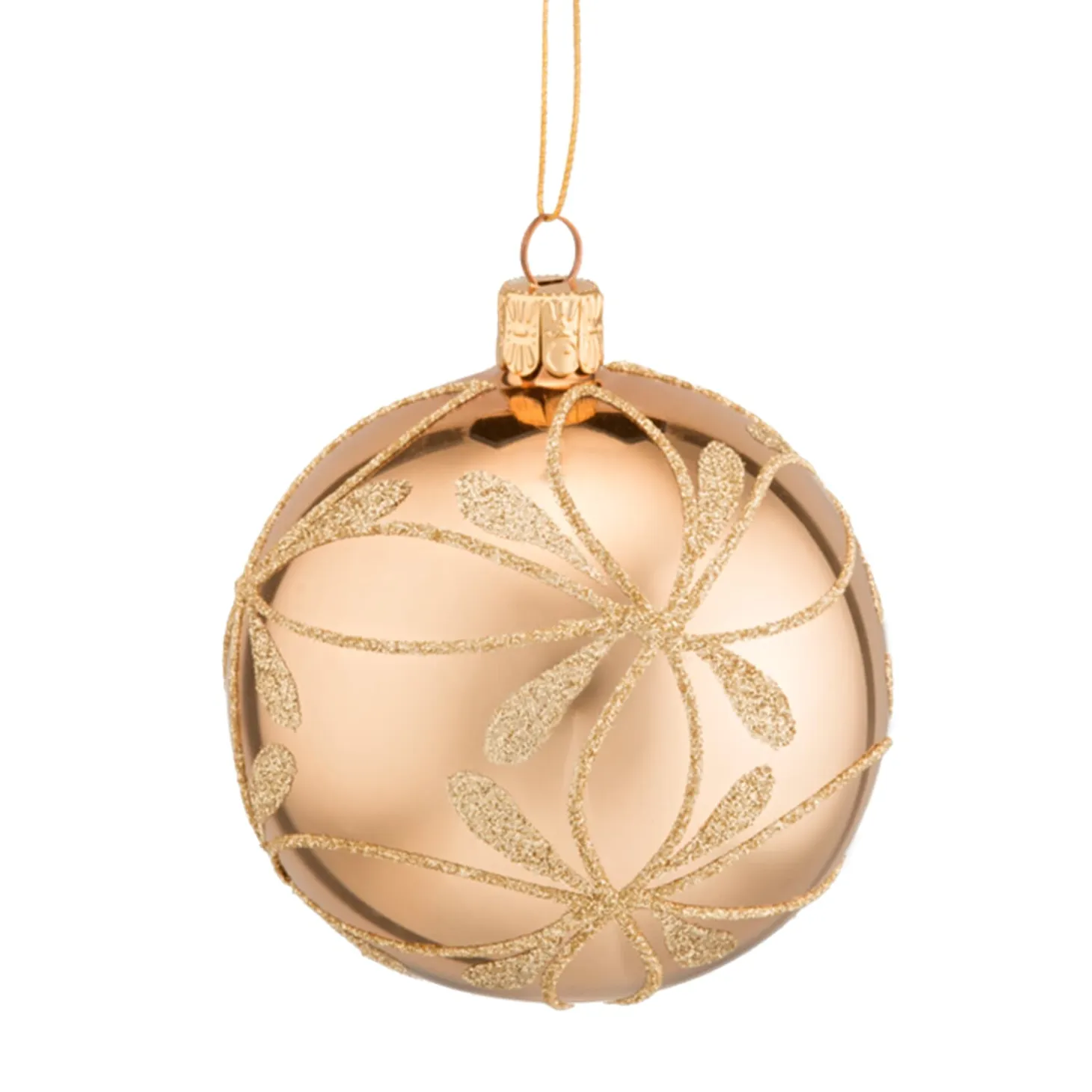 Glass Bauble Gold With Flowers, 8 Cm