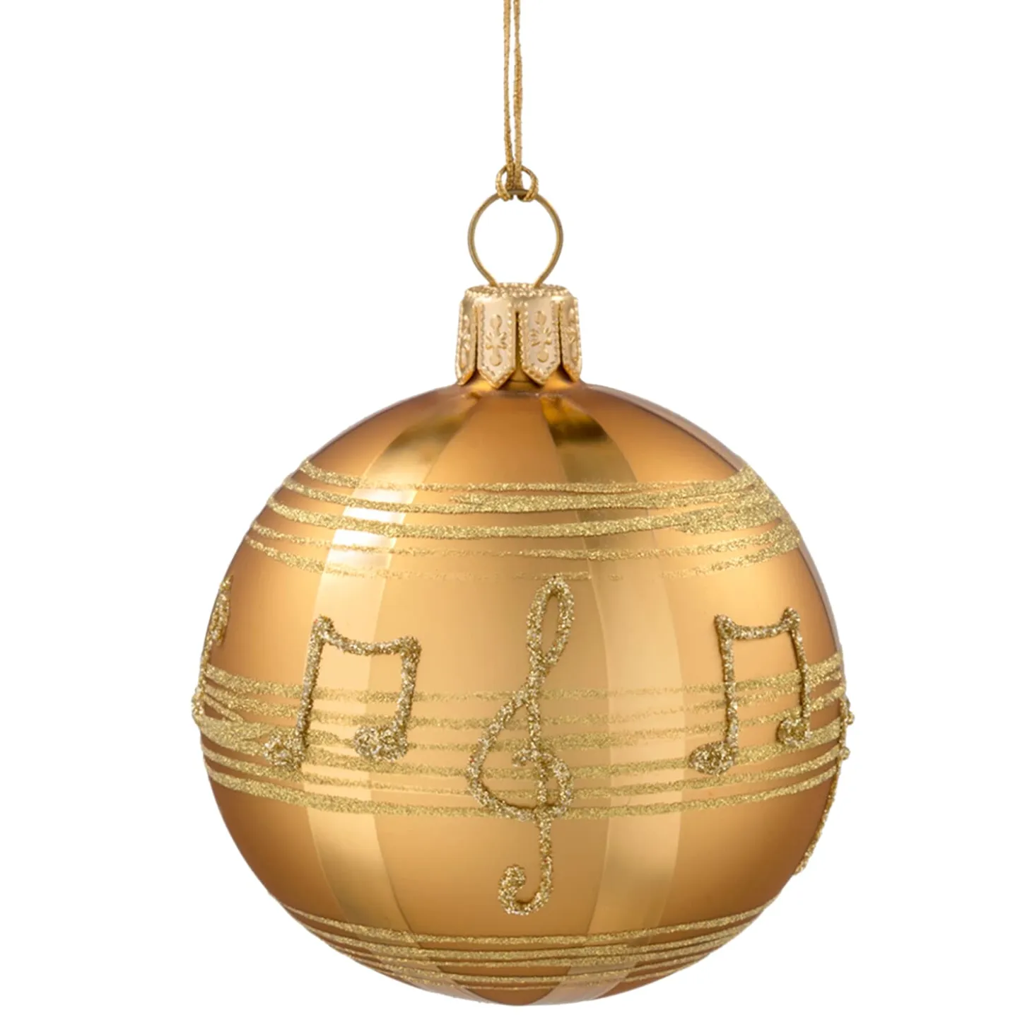 Glass Bauble Gold-Coloured With Musical Notes, 6 Cm