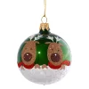 Glass Bauble Green With Reindeers, 7 Cm