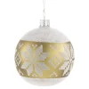 Glass Bauble Greenish Gold With White Pattern, 7 Cm