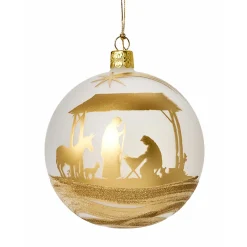 Glass Bauble Matt White With Nativity Motive, 10Cm