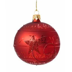 Glass Bauble Red "Frohe Weihnachten", 8 Cm