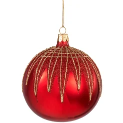 Glass Bauble Red With Glitter Roof, 10 Cm