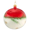 Glass Bauble Red-White With Twig And Stars, 10 Cm