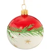 Glass Bauble Red-White With Twig And Stars, 6 Cm