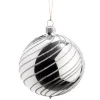 Glass Bauble Silver With Silver Spirals, 8 Cm