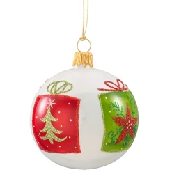 Glass Bauble White Opal With Presents, 7 Cm