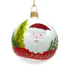 Glass Bauble White Opal With Santa Claus, 7 Cm