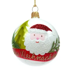 Glass Bauble White Opal With Santa Claus, 7 Cm