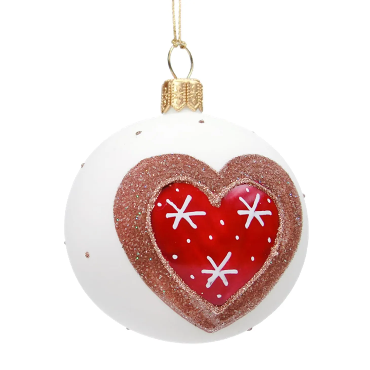 Glass Bauble White With Gingerbread Heart, 8 Cm