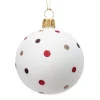 Glass Bauble White With Glitter Dots, 6 Cm