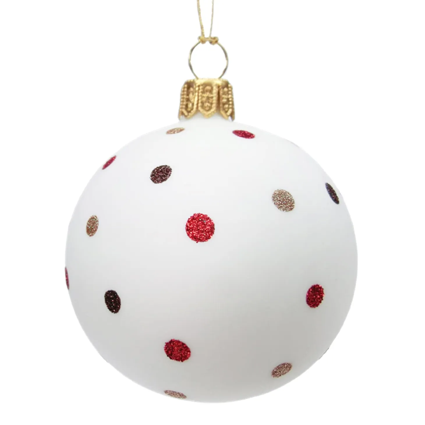 Glass Bauble White With Glitter Dots, 6 Cm