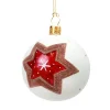 Glass Bauble White With Gingerbread Star, 6 Cm