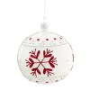 Glass Bauble White With Red Flakes, 10 Cm