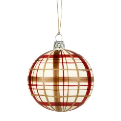Glass Bauble With Check Pattern White Matt, 8Cm