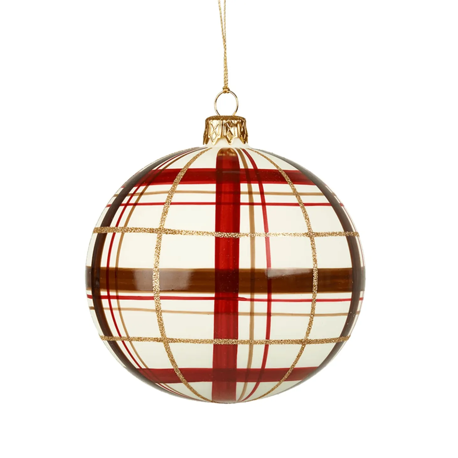 Glass Bauble With Check Pattern White Matt, 10Cm