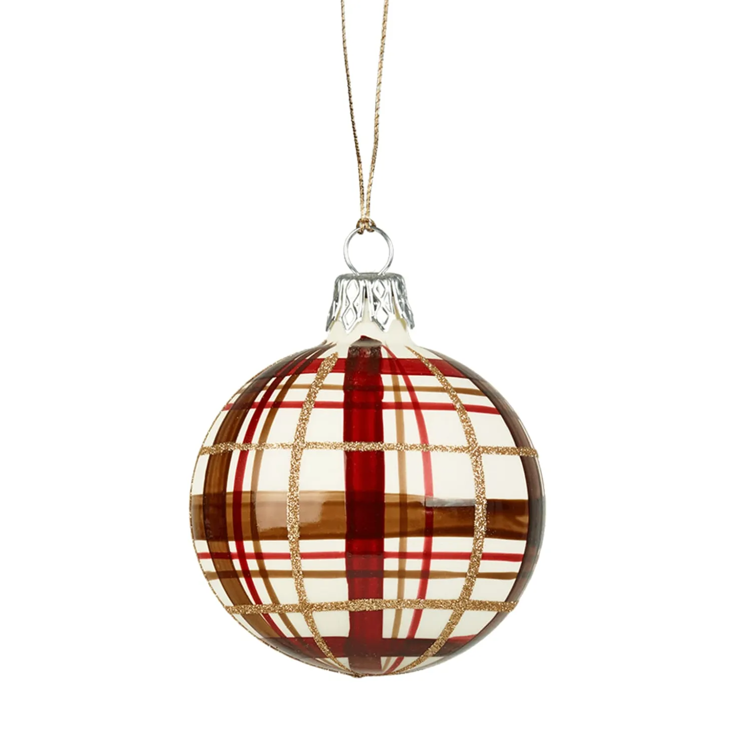 Glass Bauble With Check Pattern White Matt, 6Cm