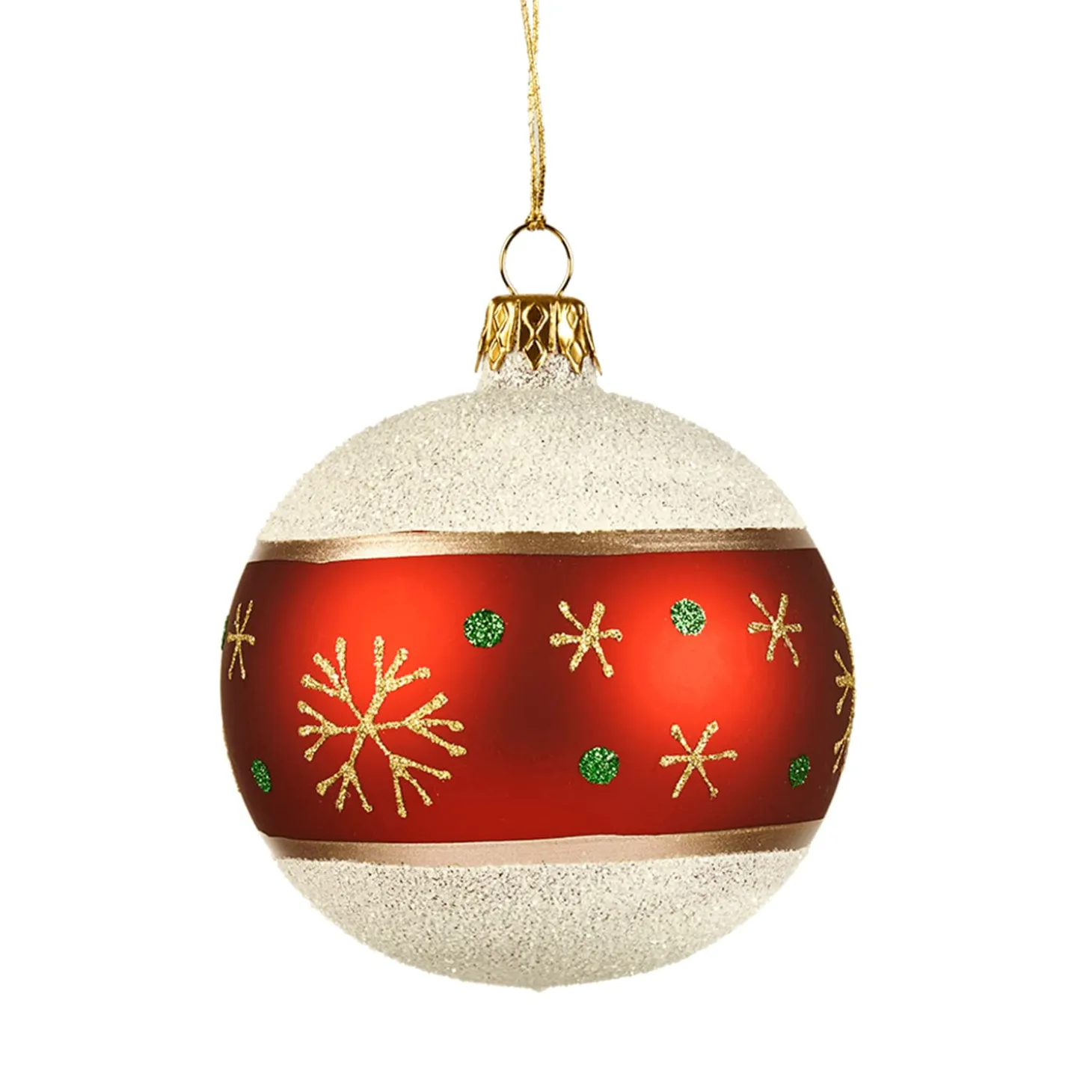 Glass Bauble With Snowflakes, 8Cm