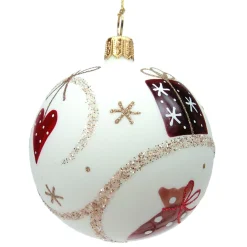 Glass Cream White Matte With Christmassy Motifs, 7 Cm