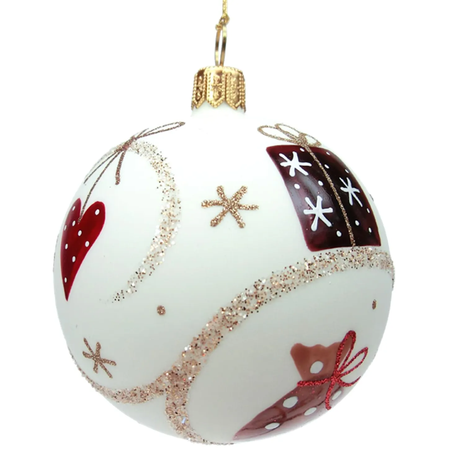 Glass Cream White Matte With Christmassy Motifs, 7 Cm