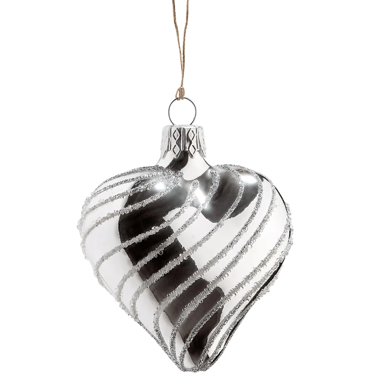 Glass Heart Silver With Silver Spirals