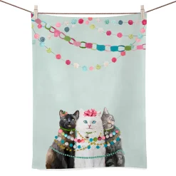 Holiday - Festive Cat Trio Bright Tea Towel