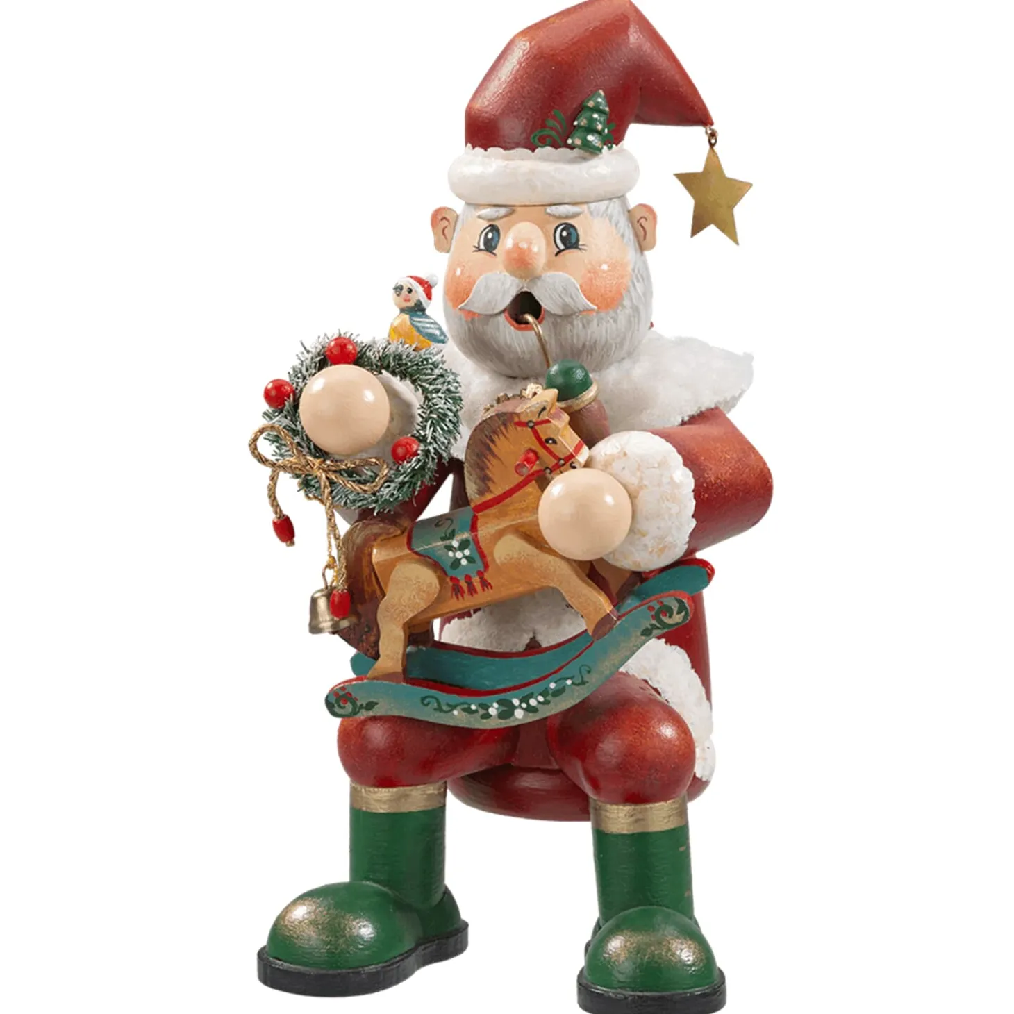 Holzknoddl "Santa With Rocking Horse", Incense Smoker