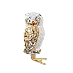 Owl White-Gold On Clip