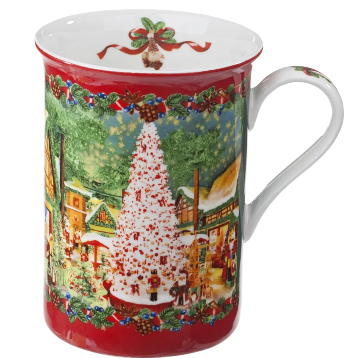 Porcelain Mug "Christmas Village", Red
