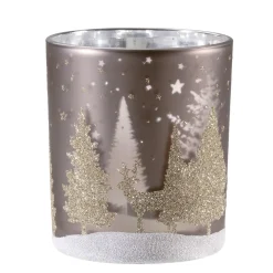 Tealight Holder "Deer In The Forest" Taupe, 10Cm